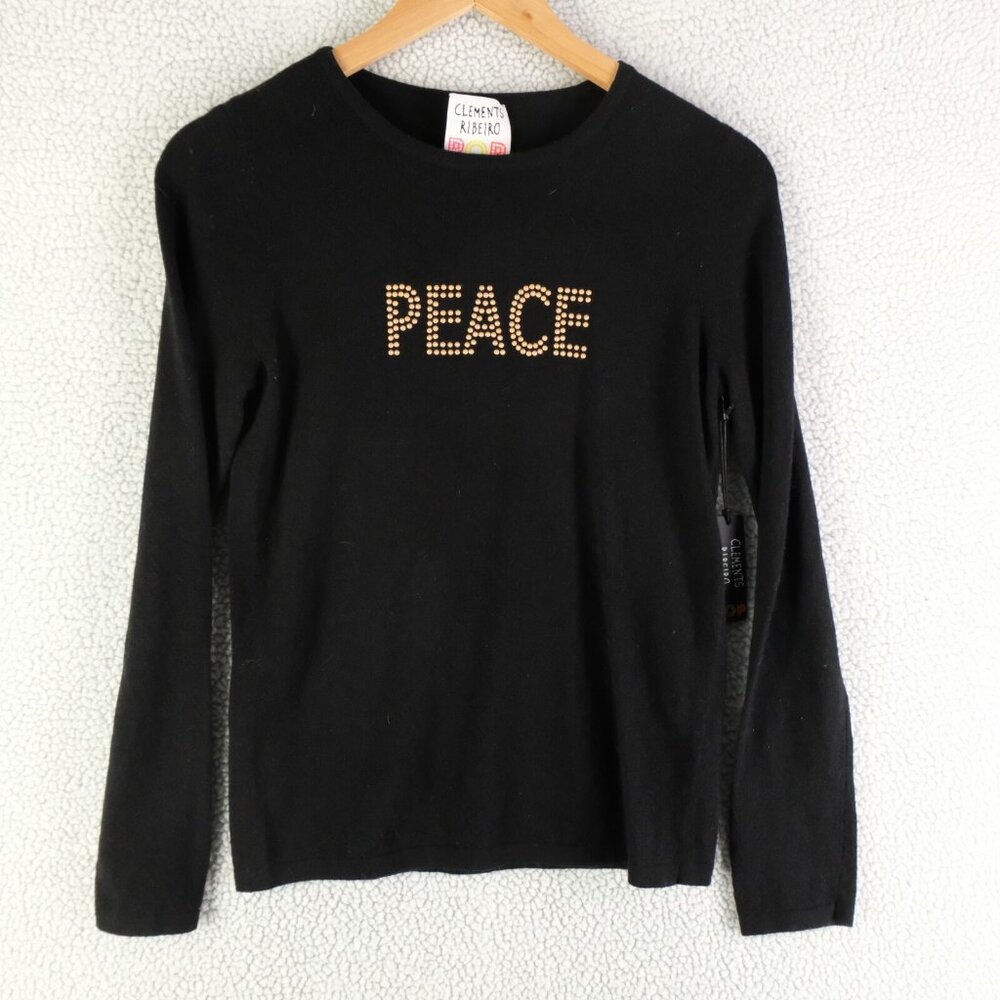 Clements Ribeiro Pop Sweater Womens Small Black Peace Lightweight Wool Blend